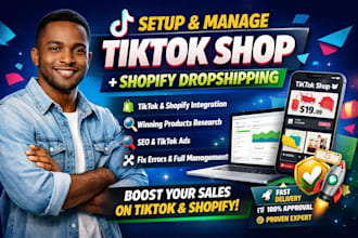 setup tiktok shop fix manage shopify tik tok shop dropshipping marketing ads seo
