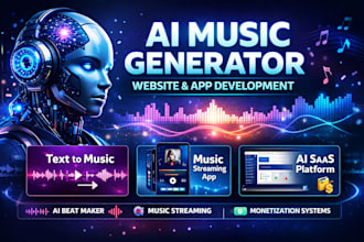 develop an ai music generator website or app, ai text to music , music streaming