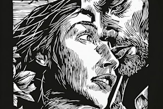 create handcrafted linocut style illustrations