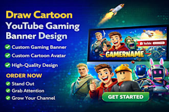 draw custom cartoon youtube gaming banner for your channel