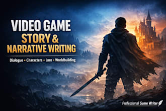 write video game story, narrative design, dialogue, characters, and lore