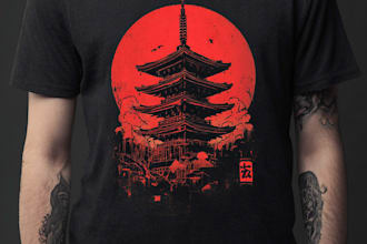 create vintage retro illustration for japanese tshirt  merch