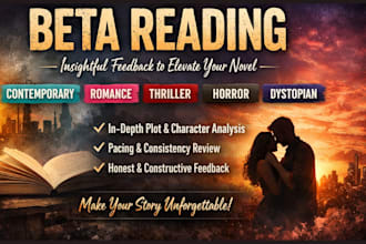 beta read fiction contemporary romance thriller horror dystopian fantasy novels