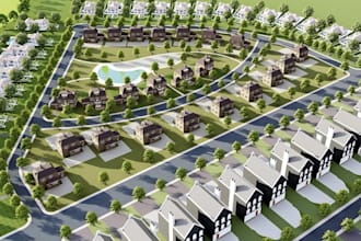 3d master plan visualization,residential site plan render,community housing plan