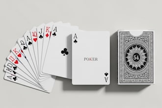 custom 54 playing card poker card deck, tuck box package design, card box mockup