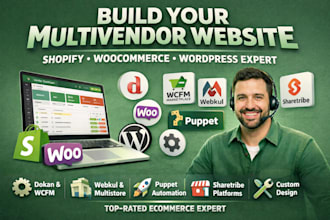 build multivendor website shopify woocommerce wordpress dokan wcfm webkul puppet