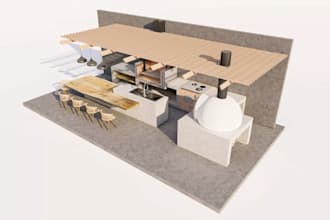 do 3d cgi outdoor kitchen, gazebo, pool, pergola, cabana, BBQ bar design