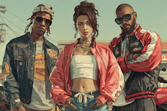 create illustrations of gta cartoon characters and game styles for you