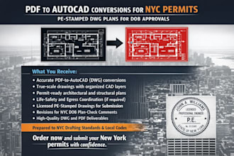 convert PDF drawings into stamped autocad plans in new york