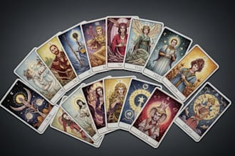 illustrate custom tarot card design poker card, zodiac, oracle deck in any style