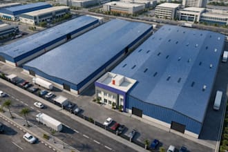 design 3d warehouse building,factory interior, industrial layout,exterior render
