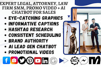 be your legal attorney law firm smm promo video and add ai chatbot for sales
