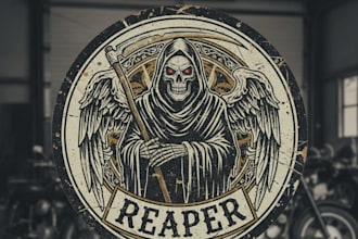 design a dark vintage reaper logo for your brand