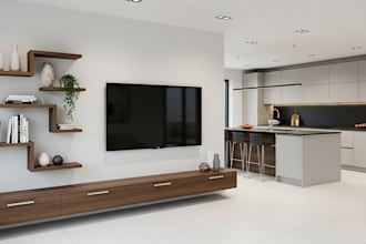 design modern cabinet, TV media wall, shelf, kitchen design, 3d rendering