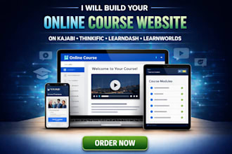 design online course website in kajabi, thinkfic, learndash, learnworld