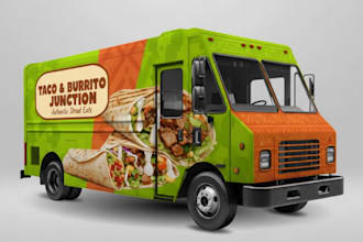 design eye catching food truck wrap, food van wrap and custom trailer  wrap
