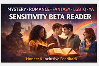 be an honest sensitivity beta reader for mystery, fantasy, igbtq or ya novel