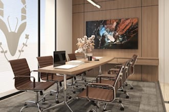 turn ideas to 3d office interior, coworking space, furniture layout, vray render