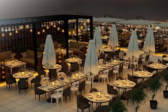 2d architectural drawing for space, render restaurant outdoor,bar rooftop design
