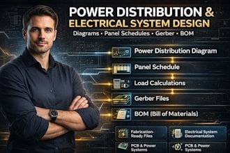 design power distribution diagram, panel schedule, fabrication gerber and bom