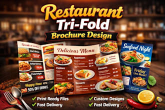 design a restaurant tri fold brochure for menus, events and promotions