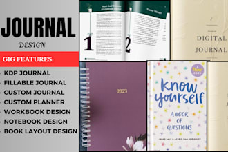design custom journal, planner notebook cover and interior for amazon KDP, etsy