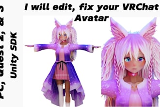 fix and customize vrchat 3d avatar, outfits, physbones, shaders, facial tracking