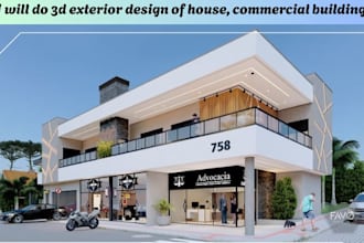 do 3d exterior design of house, commercial building
