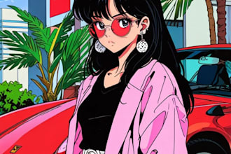 draw a 80s 90s retro anime character or illustration for pfp, fanart, and oc