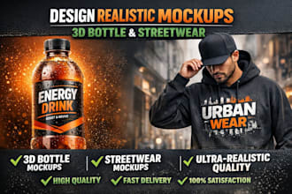 design realistic products mockups for 3d bottle streetwear orchestral mockup