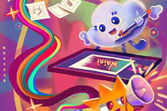create colorful custom illustration in a whimsical art style