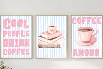 do trendy girly printable wall art for etsy or commercial use