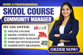 create skool online course, setup skool community, skool community management