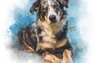 draw watercolor pet portrait, dog portrait cat portrait