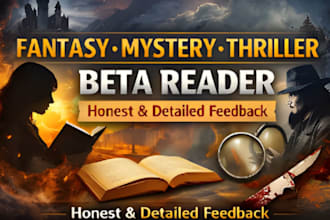 be your fantasy beta reader, mystery, thriller beta reader for honest feedback