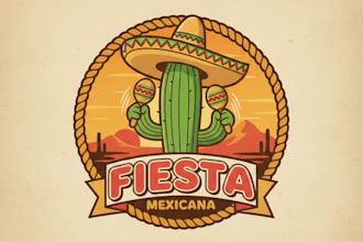 draw funny cactus mexican sombrero hat maracas mascot logo
