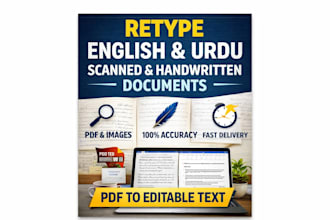 retype english and urdu scanned handwritten PDF data accurately