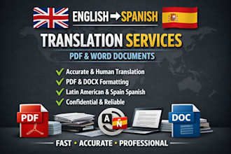 professionally translate english pdfs, and docs into spanish