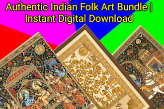 set premium mithila art printables  authentic indian folk art