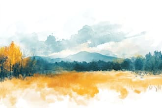 handrawn watercolor landscape on paper art