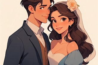 professional disney couple portrait illustration