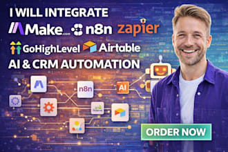 fix make com, n8n, zapier, gohighlevel, airtable, ai and CRM automation