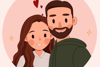 draw a cute simple couple portrait for your valentine gift