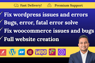 fix wordpress issues errors woocommerce bugs  provide wordpress help and support