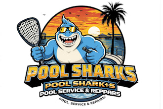 design a modern professional pool shark and spa logo
