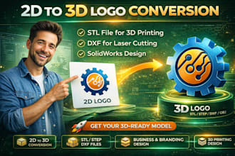 convert 2d logo to 3d model, stl file for 3d printing