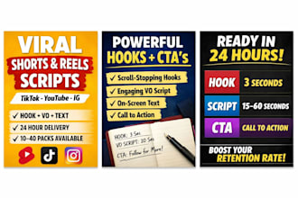 write viral youtube shorts, tiktok, and reels scripts with hooks and ctas