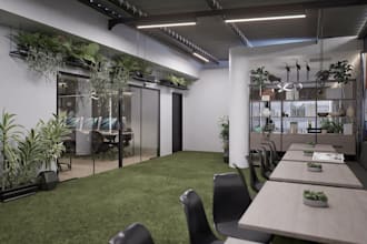 redesign office interior, commercial space layout design, coworking space render