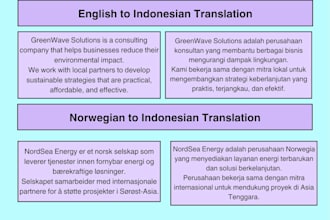 translate english and norwegian to indonesian