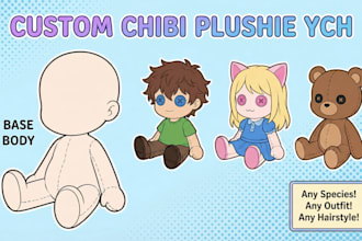 draw a custom cute chibi plushie ych or stuffed animal character art commission